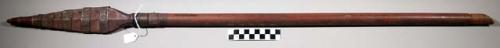 Assegai (spear) - wood, iron, with metal sheath & metal tip on end of  shaft; po