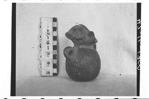 Small pottery jar. Animal-effigy head on neck