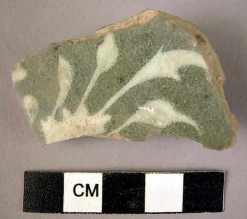 Base potsherd - olive green and white glaze