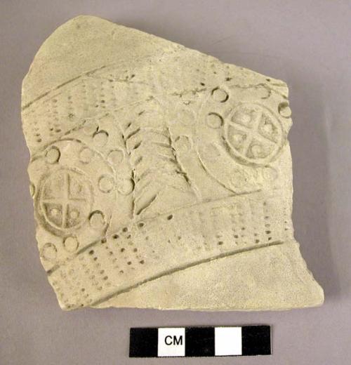 Potsherd - light colored, stamped and incised