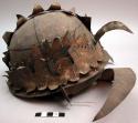 Metal helmet with metal and hair moustache - formerly for war
