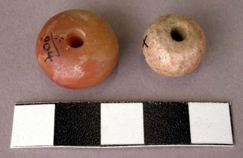 Ground stone beads, round, carnelian