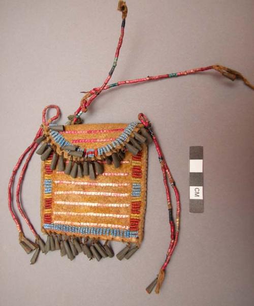 Small skin pouch with bead and porcupine quill decoration