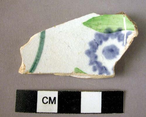 Base potsherd - green and blue on white glaze