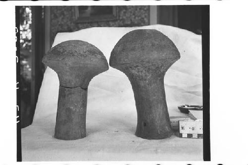 2 fragmentary mushroom-shaped jars