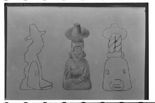 Drawing by A. Tejeda - Clay figurine whistle - mold made - Height over all 8.5 c