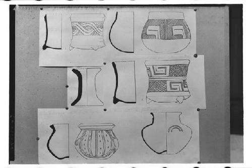 Drawings by A. Tejeda -Clay specimens from the Clayton collection. (over)/Pot-st