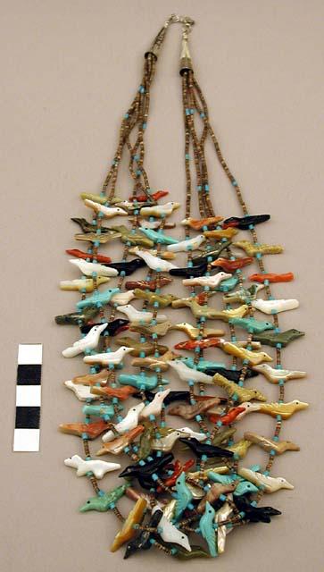 Necklace, 5-strand heishi & bird fetish necklace