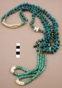 Necklace, 2 strand turq. nuggets & heishi with a pair of jaclaws attached