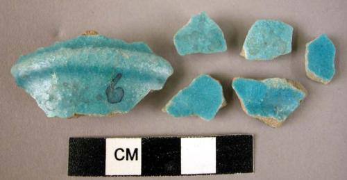 6 potsherds - blue glaze