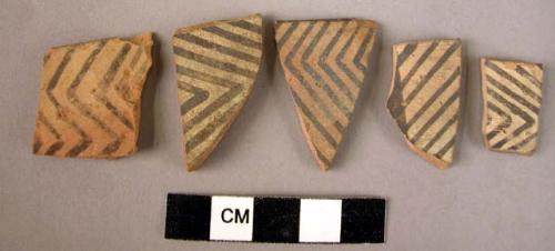 11 rim potsherds - painted on light, slip in and out (B5)