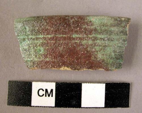 Rim potsherd - blue-green glaze