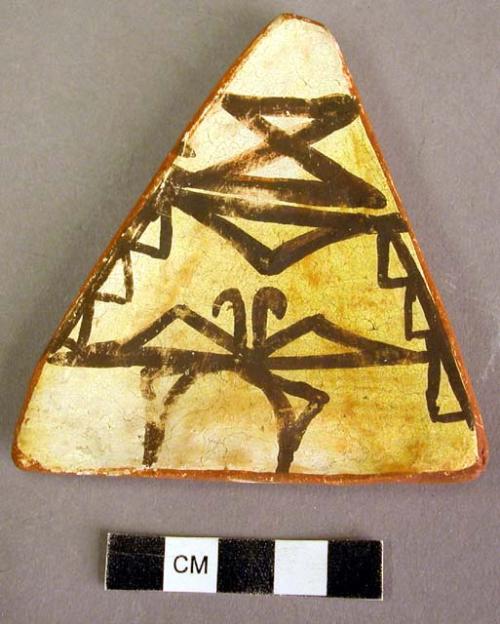 Tile, polacca polychrome style d. linear design. 8.4 x 9.0 cm.; Katsina name: Nak-tci