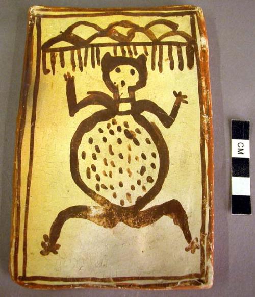 Tile, polacca polychrome style d. animal design. 14.5 x 9.8 cm.; Katsina name: Pa-kwa (Frog)