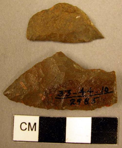 Fragments of 2 medium sized chipped stone implements