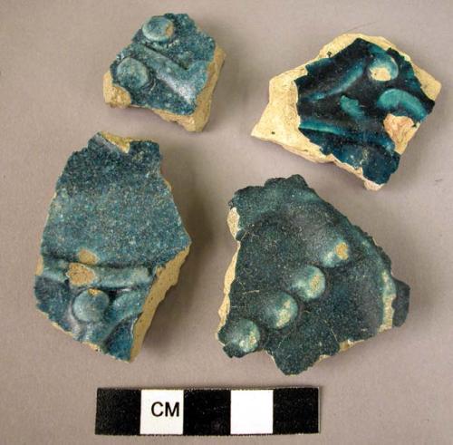 4 potsherds - blue-green glaze