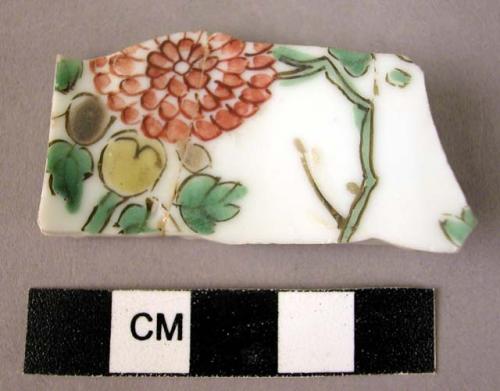 Base potsherd - green, red, yellow glaze