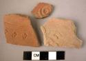 3 potsherds - red, stamped