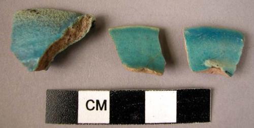 3 rim potsherds - blue glaze