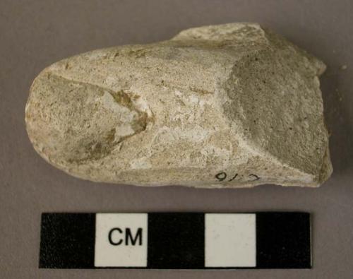 Plaster thumb or toe, once overlaid with gold paint, and small fragment of plast