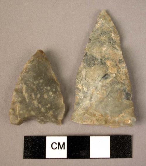 2 flint laurel-leaf points (broken)