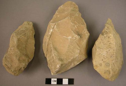 3 flint handaxes on large flakes