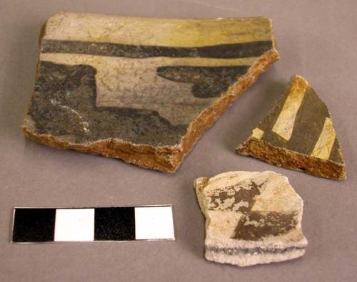 3 corrugated and 3 black-on-white potsherds