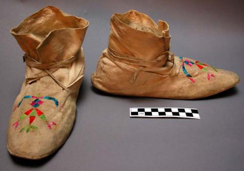 Moccasins ornamented with quill work