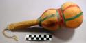 Gourd rattle, large - yellow background with green and red stripes