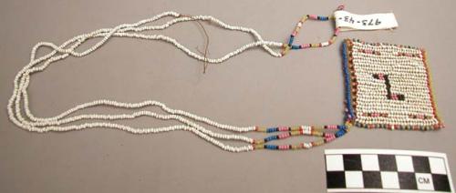 Beaded, multi-colored necklace; 1 necklace is 20 in. square ornament is 2 1/2" b