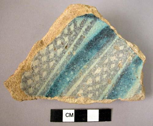 Base potsherd - blue, gray and white glaze