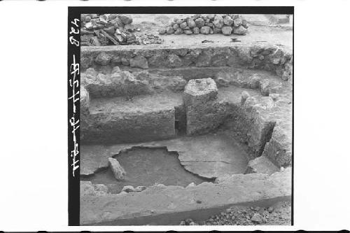 Panorama of detail of interior of structure after removal of core. Looking E. an