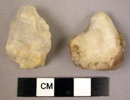 Small quartzite pebble implement; triangular quartzite flake