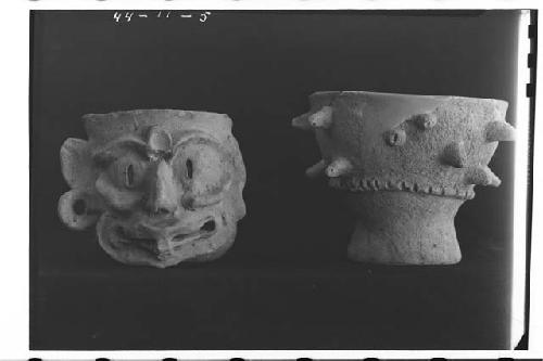 (left) - Unslipped clay effigy incensario bowl - (right) - Unslipped clay incens