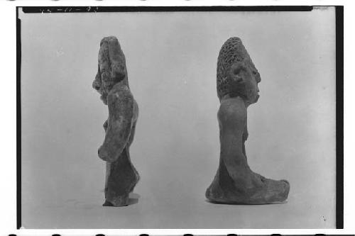 Clay figurines.  LEFT found in a grave - RIGHT found in a hole.