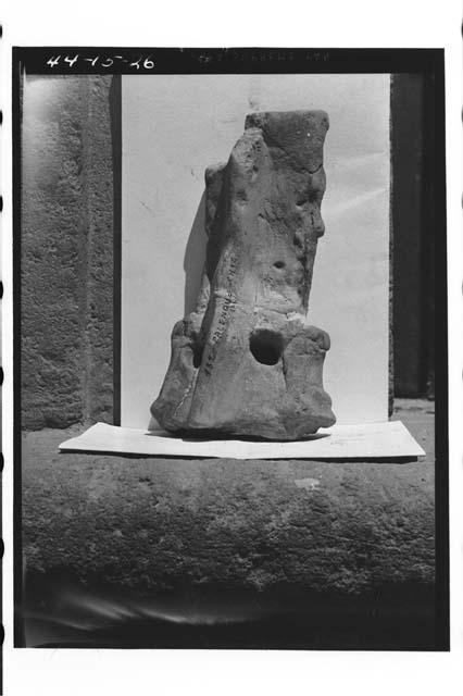 Pottery figure (Complex as though representing temple with rich  roof-comb)