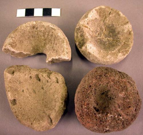 Fragments of stone and tufa pigment mortars