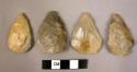 4 flint broad, bifacially precussion-worked triangular points with basal thinnin