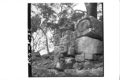 Large composite stone head with headdress (Front & left side)