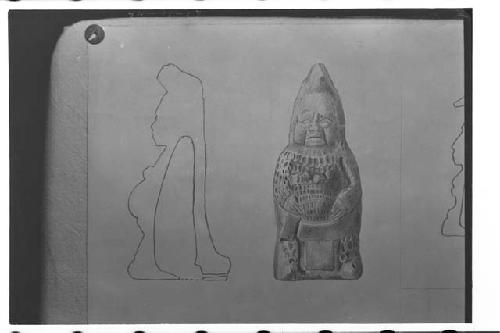 Drawing by A. Tejeda - Clay figurine whistle.  Height over all 10.8 cm; width at