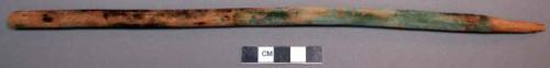 Wood, Prayer stick, pointed at one end, painted blue and poss. charred at top