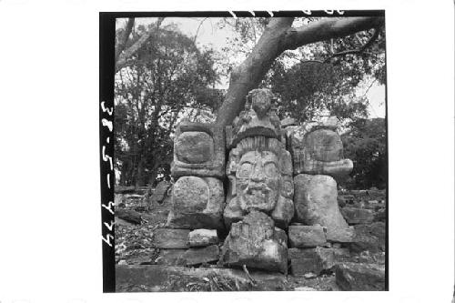 Large composite stone head with headdress (Front)