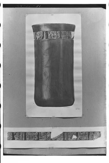 Tejada painting of carved cylindrical vase with brown slip