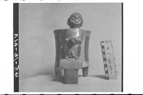 Tripodal Polychrome Vase with Whistling Monkey Effigy Attached