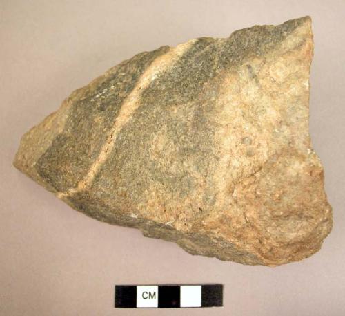 Unfinished quartzite fist axe - thick in section, with flat butt