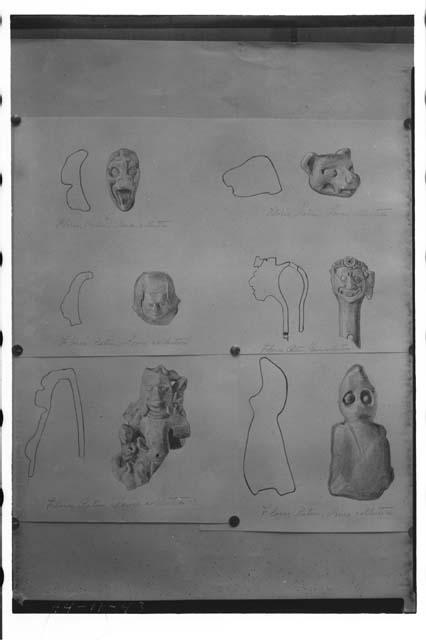 Drawings by A. Tejeda -Clay figurines./(over)/IMonkey figurines with 2 young: he