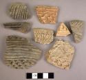 Potsherds showing more than one type of corrugation or incised techniques combin