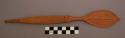 Spoon, carved wood, pointed, ridged ladle, perforated and incised handle