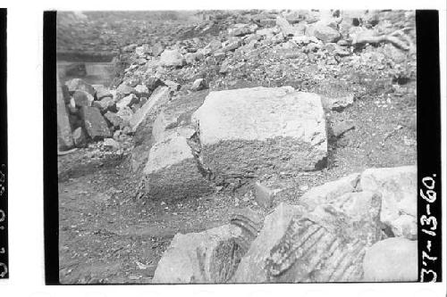 South corner of east bench of  before repairs, Ballcourt 3