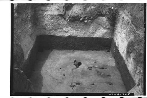 Tomb floor with imprints from wood litter